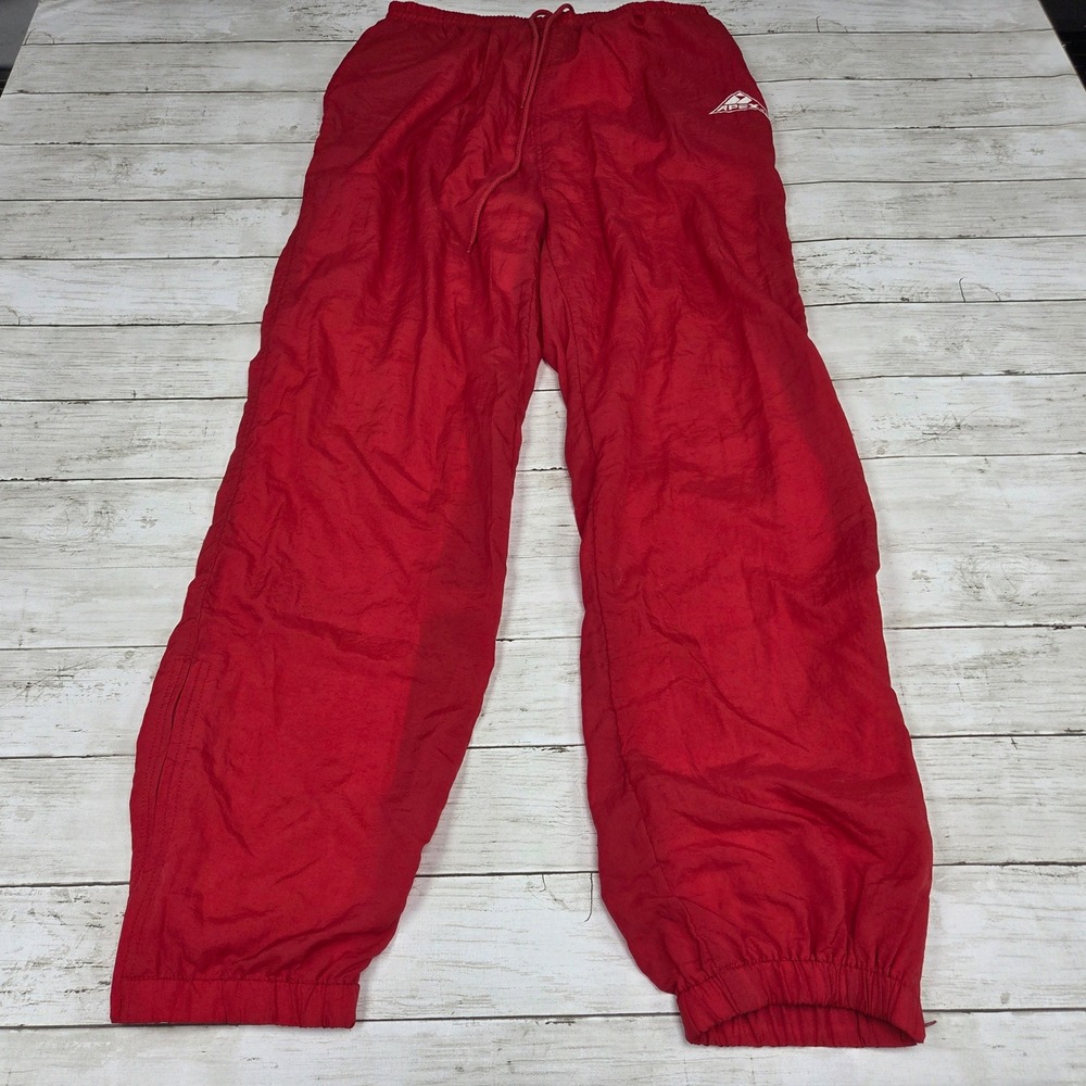 Apex One Vintage Track Pants Joggers Men Large Red Nylon Zipper Cuffs 90s Sport